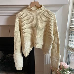Revolve Tularosa Cropped Cream Ivory Mock Neck Chunky Sweater Size XL
